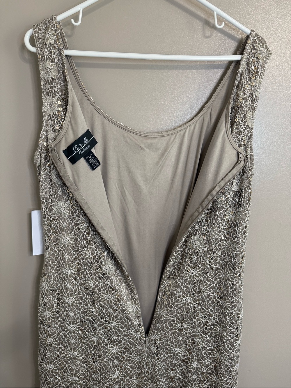 R&M Richards 2 Piece Taupe Gold‎ Sequin Lace Mother of Bride Dress Jacket Set 12 - Picture 7 of 16